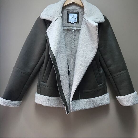 Sam Edelman Faux Leather & Faux Shearling Moto Jacket (S) - Picture 2 of 11
